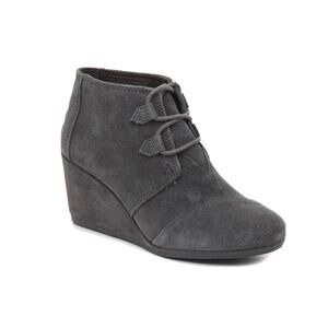 Tom's Women's Kala Wedge Grey Suede Lace Up Bootie - Size 8.5